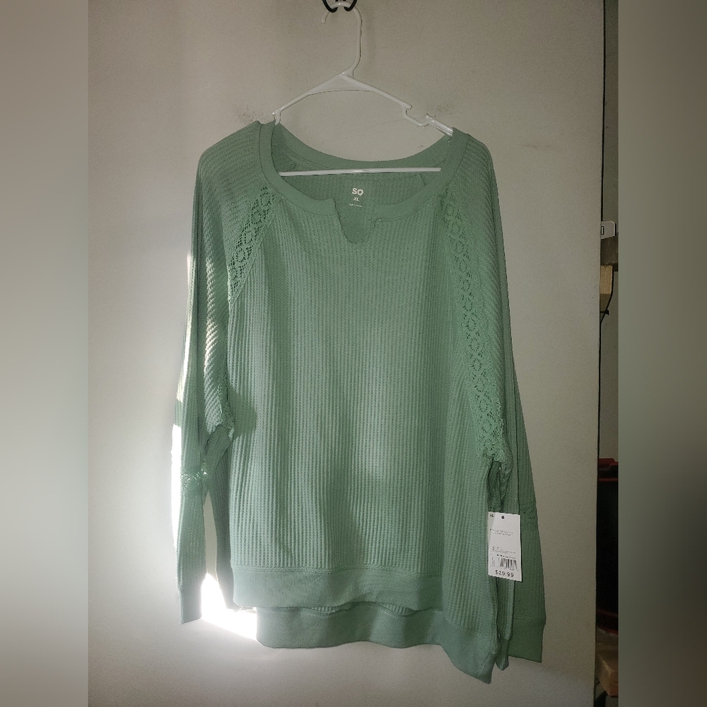 SO Mint Waffle Knit Top NWOT